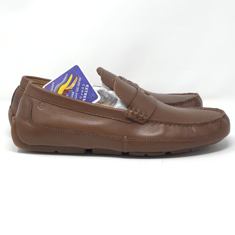 Clarks Markman Way Dark Tan Leather Loafer Slip On Shoes 9.5M - Picture 3 of 7